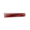 Several red anodised metal tent pole sections with silver connector ends stacked horizontally on a white background.