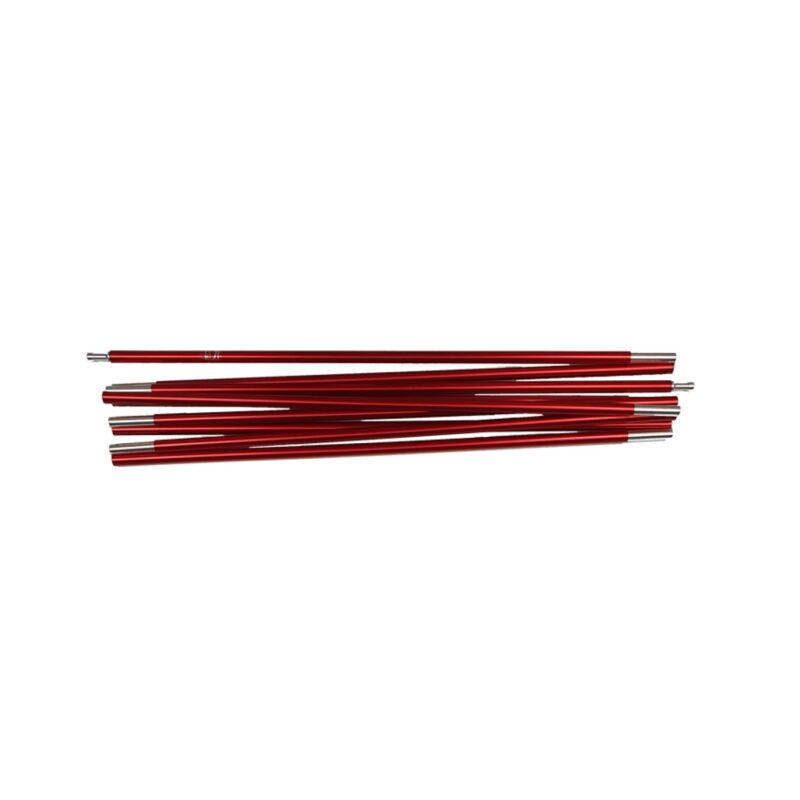 Super-Quasar-Red-Pole-3.jpg Several red anodised metal tent pole sections with silver connector ends stacked horizontally on a white background.