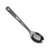TN-Branded-Spoon-Diagonal-1500x1500px-1.jpg Dark grey stainless-steel spoon with a long slim handle featuring two elongated slots and a hanging hole, and a polished reflective bowl on a white background