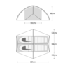 TN-Southern-Cross-2-UPDATE-1.png Technical diagram of a two-person tent showing a semicircular cross-section with 110 cm internal width and 98 cm peak height, and a hexagonal floor plan with two sleeping pads side-by-side, overall length 221 cm, a central 110 cm width and two 63 cm end sections.