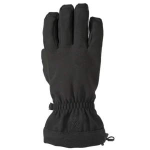 Tactical-Goretex-Glove-Back-3.jpg Black insulated five-finger winter glove shown from the back with stitched fingertips, elasticated wrist and a small wrist clip.