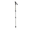 Adjustable three-section aluminium trekking pole with black foam grip and wrist strap, two quick-release locking clamps on a grey shaft and a rubber tip with a small removable basket.
