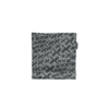 Folded grey square cloth with a repeating dark X-shaped pattern and a small black tag on the right edge, shown centred on a white background.