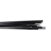 Trisar-2D-Black-pole-Close-Up-3.png Stack of black segmented metal poles with silver connector ends arranged horizontally on a white background.