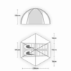 Vault-Duo-UPDATE_3000px_72dpi-3.png Diagram showing a two-person dome tent in side cross-section and top-down view with two sleeping mats and pole arches, marked dimensions: overall length 220 cm, dome peak height 108 cm, internal width 125 cm and side clearances of 78 cm with a central clearance of 115 cm.