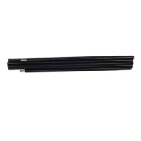 Several black segmented tent poles with metal ferrules at the ends, stacked horizontally on a white background.