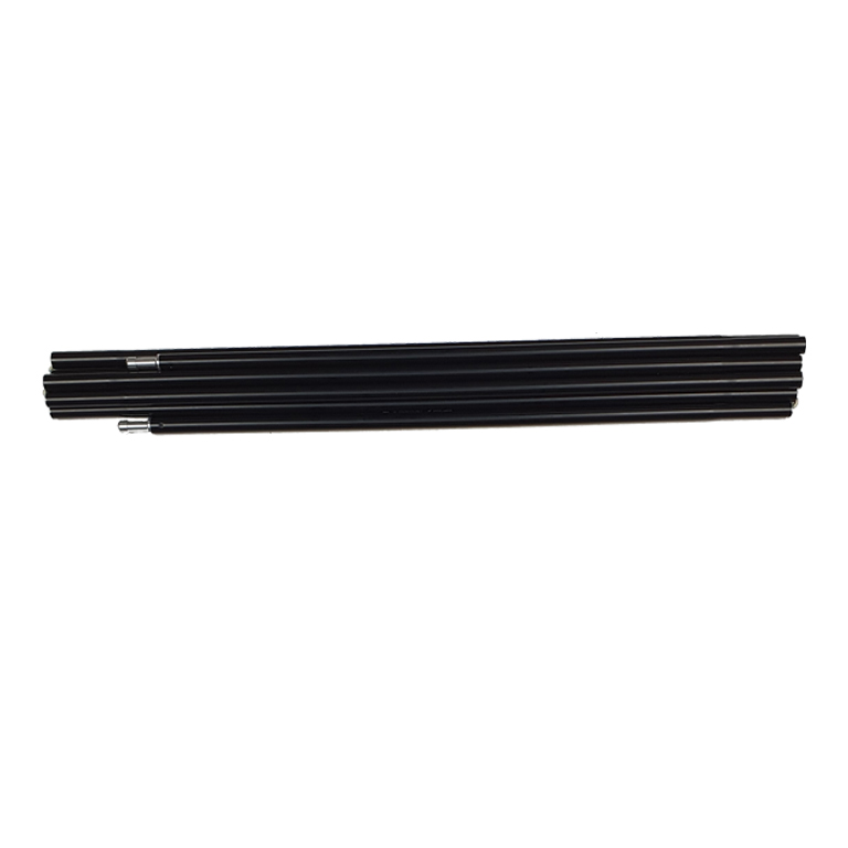 Voyager-XL-black-pole-set-WEB-3.jpg Several black segmented tent poles with metal ferrules at the ends, stacked horizontally on a white background.