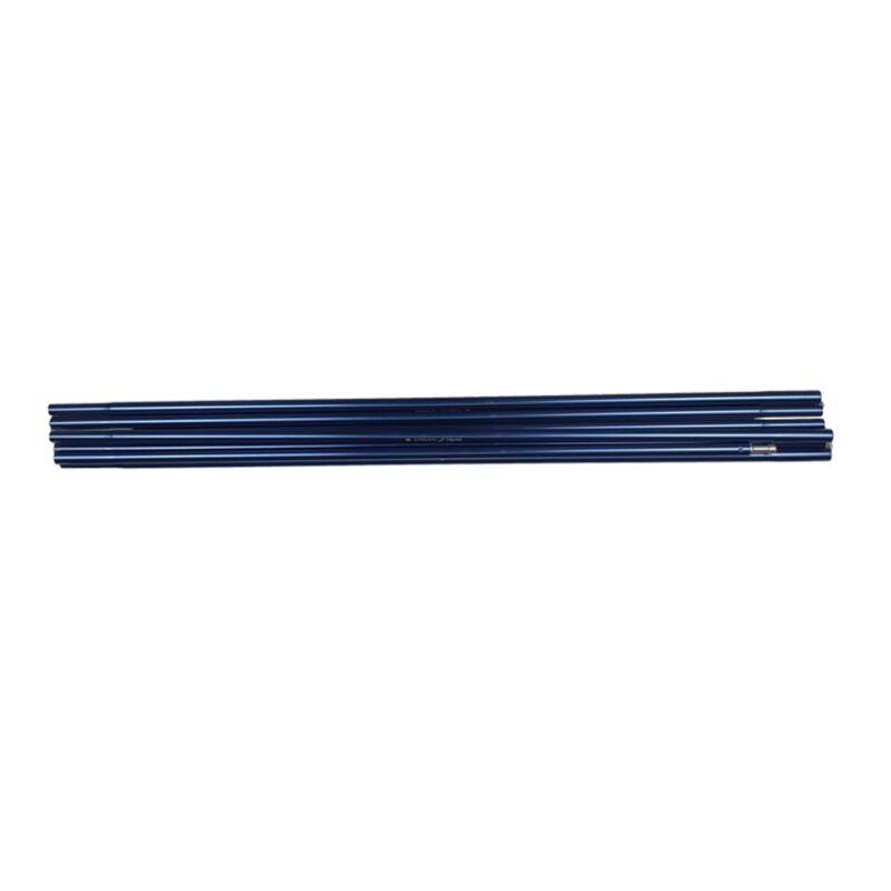 Voyager-XL-blue-pole-single-3-3.jpg Five dark-blue collapsible aluminium tent poles nested side by side with a visible metal ferrule on one end against a white background.