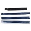 Voyager-XL-pole-sets-3.jpg Four sets of segmented collapsible tent poles—three blue and one black—with silver ferrules, neatly laid flat on a white background.