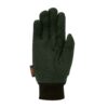 Dark green five-finger glove shown palm-up with stitched finger seams, black elasticated cuff and a small black tag reading X-DRY.