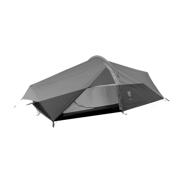 Zephyros-Compact-2-1500x1500-1-3.jpg Low-profile single-entrance tunnel backpacking tent with a rainfly over a mesh inner, tapered ends and staked guy lines, photographed on a white background