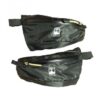Zip_Pockets-1.jpg Two black nylon bum bags laid one above the other on a white background, each with a zippered compartment, yellow zipper pull, short fabric strap and a small white rectangular logo on the front.