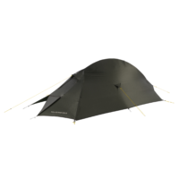 Low-profile olive-green two-person dome backpacking tent with rainfly, visible 'SOLAR PHOTON 2' branding and yellow guy lines, photographed on a white background.