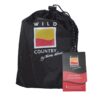 zoom_Helm_2_Footprint-3.jpg Black drawstring storage bag with a yellow-and-red square Wild Country by Terra Nova logo printed on the front and an attached black-and-red product tag reading "Wild about the outdoors".