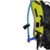 zoom_Laser_Ultra_5_Pack_2-1.jpg Padded yellow-and-grey backpack shoulder strap with an attached blue hydration tube held by a black clip and ending in a blue-and-yellow bite valve, shown against a white background.