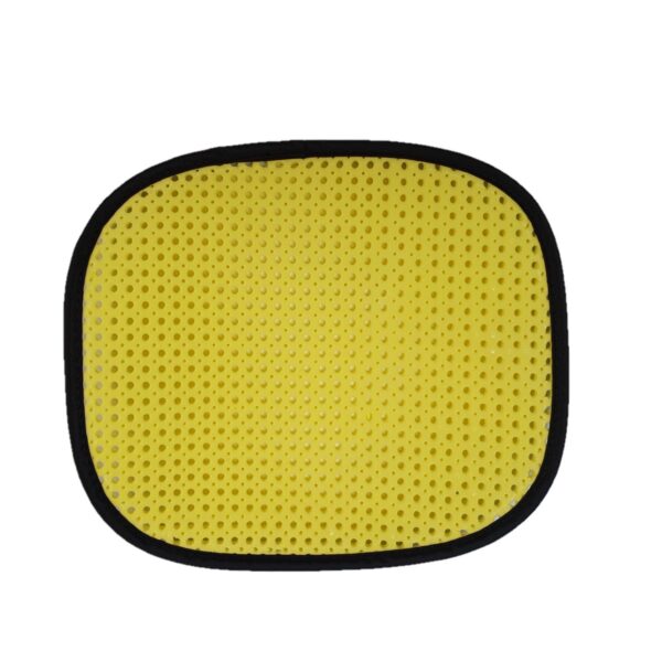 zoom_Laser_Ultra_5_Pack_6-1.jpg Yellow rounded-square perforated foam pad with evenly spaced circular holes and a black fabric trim on a white background.