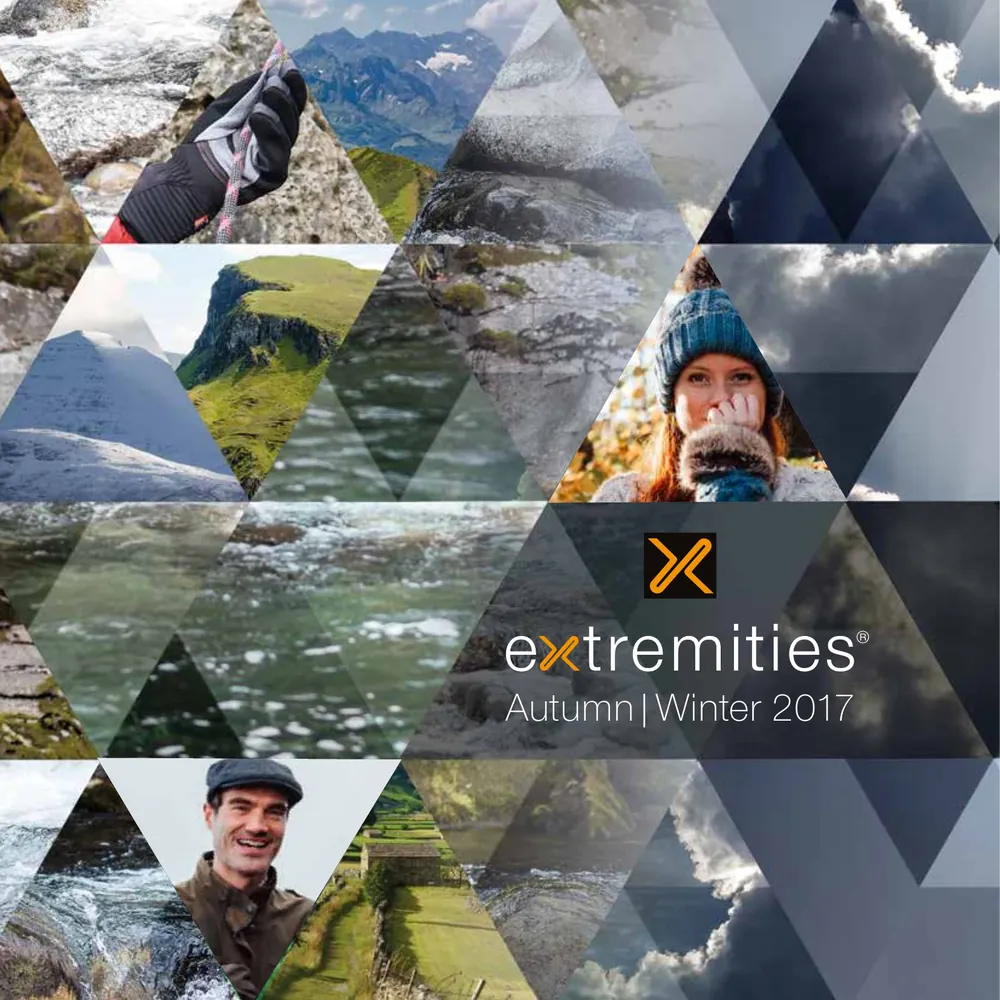Collage of outdoor adventurers enjoying nature, featuring scenic landscapes and active lifestyles, promoting Extremities Autumn/Winter 2017 collection.