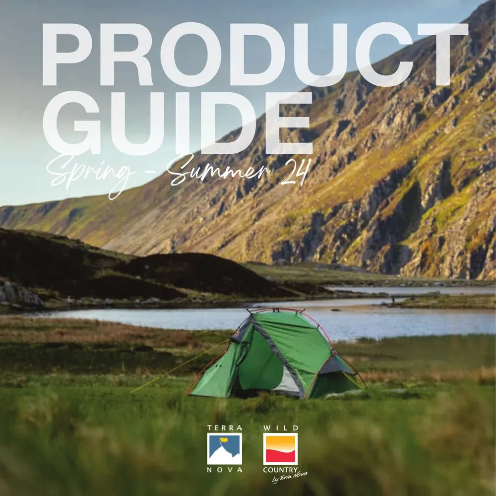 Tent set up by a serene lake surrounded by mountains, featuring a product guide title overlay, ideal for outdoor enthusiasts and camping gear promotion.